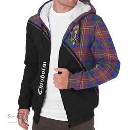Scottish Chisholm Hunting Modern Tartan Sherpa Hoodie with Family Crest Curve Style Tartan Fleece Hoodie Scottish Plaid Tartan Plaid - ScotsTee - scotstee.com