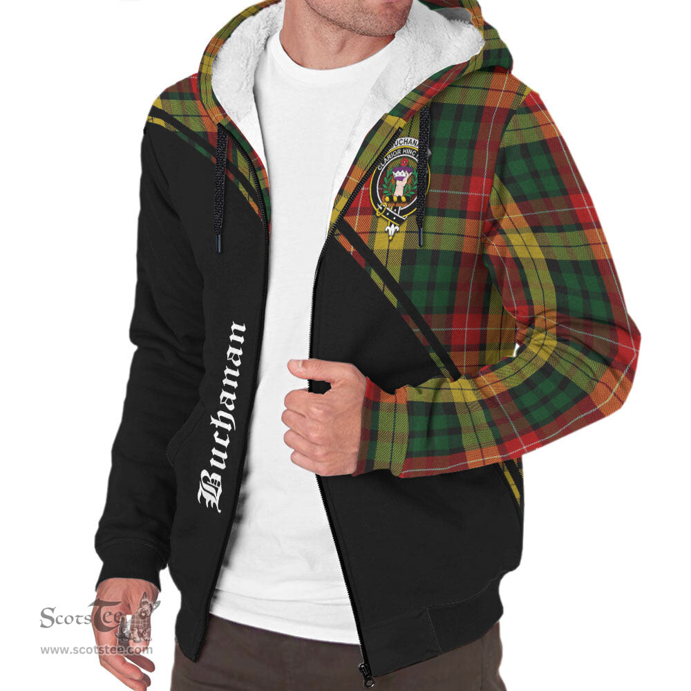 Scottish Buchanan Tartan Sherpa Hoodie with Family Crest Curve Style Tartan Fleece Hoodie Scottish Plaid Tartan Plaid - ScotsTee - scotstee.com