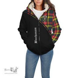 Scottish Buchanan Modern Tartan Sherpa Hoodie with Family Crest Curve Style Tartan Fleece Hoodie Scottish Plaid Tartan Plaid - ScotsTee - scotstee.com