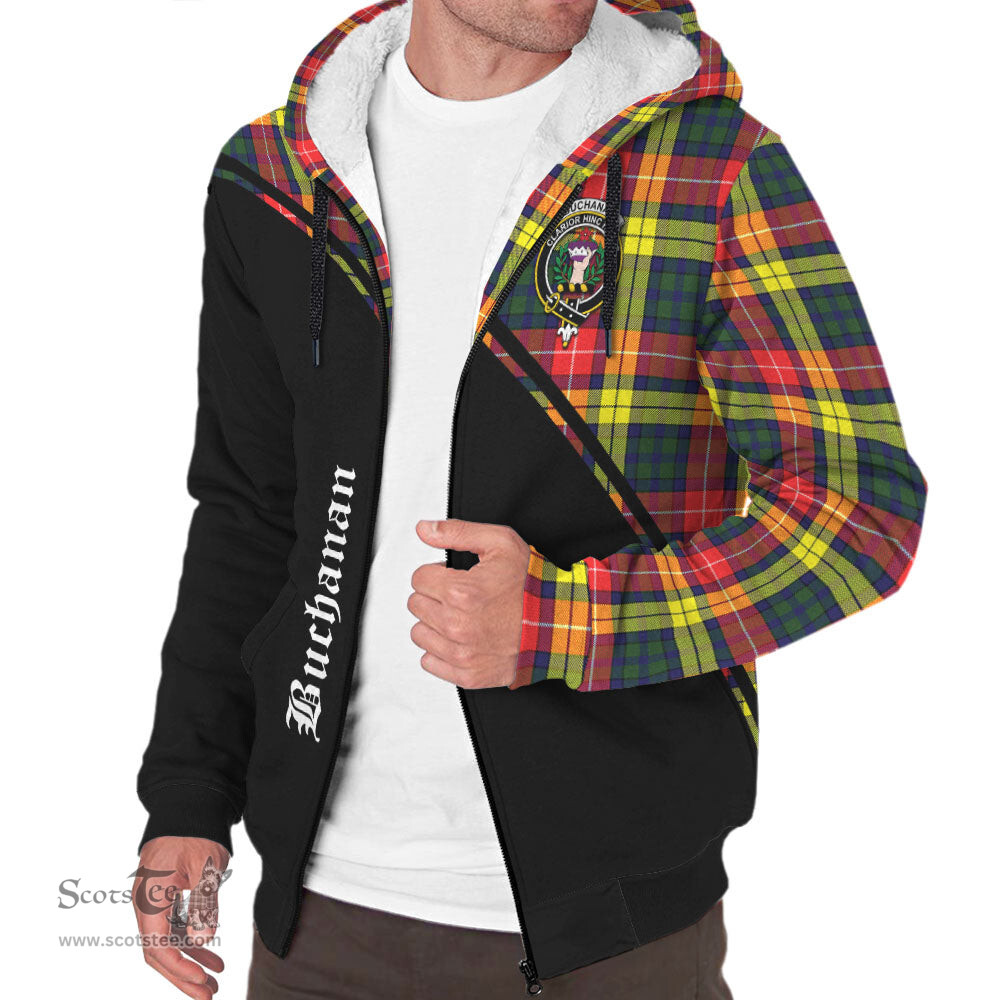 Scottish Buchanan Modern Tartan Sherpa Hoodie with Family Crest Curve Style Tartan Fleece Hoodie Scottish Plaid Tartan Plaid - ScotsTee - scotstee.com