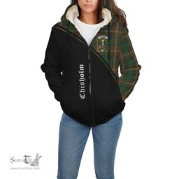 Scottish Chisholm Hunting Tartan Sherpa Hoodie with Family Crest Curve Style Tartan Fleece Hoodie Scottish Plaid Tartan Plaid - ScotsTee - scotstee.com