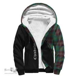 Scottish Chisholm Hunting Ancient Tartan Sherpa Hoodie with Family Crest Curve Style Tartan Fleece Hoodie Scottish Plaid Tartan Plaid - ScotsTee - scotstee.com