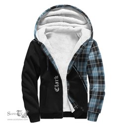 Scottish Clark Ancient Tartan Sherpa Hoodie with Family Crest Curve Style Tartan Fleece Hoodie Scottish Plaid Tartan Plaid - ScotsTee - scotstee.com