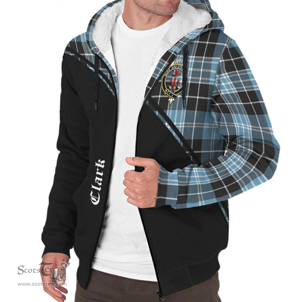 Scottish Clark Ancient Tartan Sherpa Hoodie with Family Crest Curve Style Tartan Fleece Hoodie Scottish Plaid Tartan Plaid - ScotsTee - scotstee.com