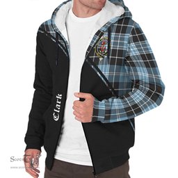 Scottish Clark Ancient Tartan Sherpa Hoodie with Family Crest Curve Style Tartan Fleece Hoodie Scottish Plaid Tartan Plaid - ScotsTee - scotstee.com