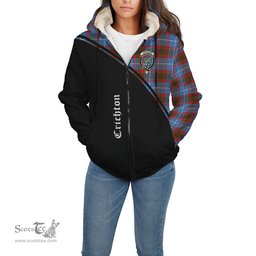 Scottish Crichton Tartan Sherpa Hoodie with Family Crest Curve Style Tartan Fleece Hoodie Scottish Plaid Tartan Plaid - ScotsTee - scotstee.com
