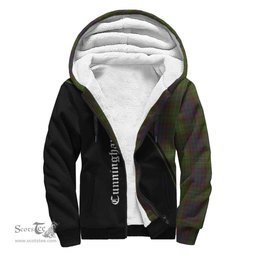 Scottish Cunningham Hunting Modern Tartan Sherpa Hoodie with Family Crest Curve Style Tartan Fleece Hoodie Scottish Plaid Tartan Plaid - ScotsTee - scotstee.com