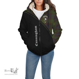 Scottish Cunningham Hunting Modern Tartan Sherpa Hoodie with Family Crest Curve Style Tartan Fleece Hoodie Scottish Plaid Tartan Plaid - ScotsTee - scotstee.com