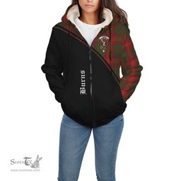 Scottish Burns Tartan Sherpa Hoodie with Family Crest Curve Style Tartan Fleece Hoodie Scottish Plaid Tartan Plaid - ScotsTee - scotstee.com