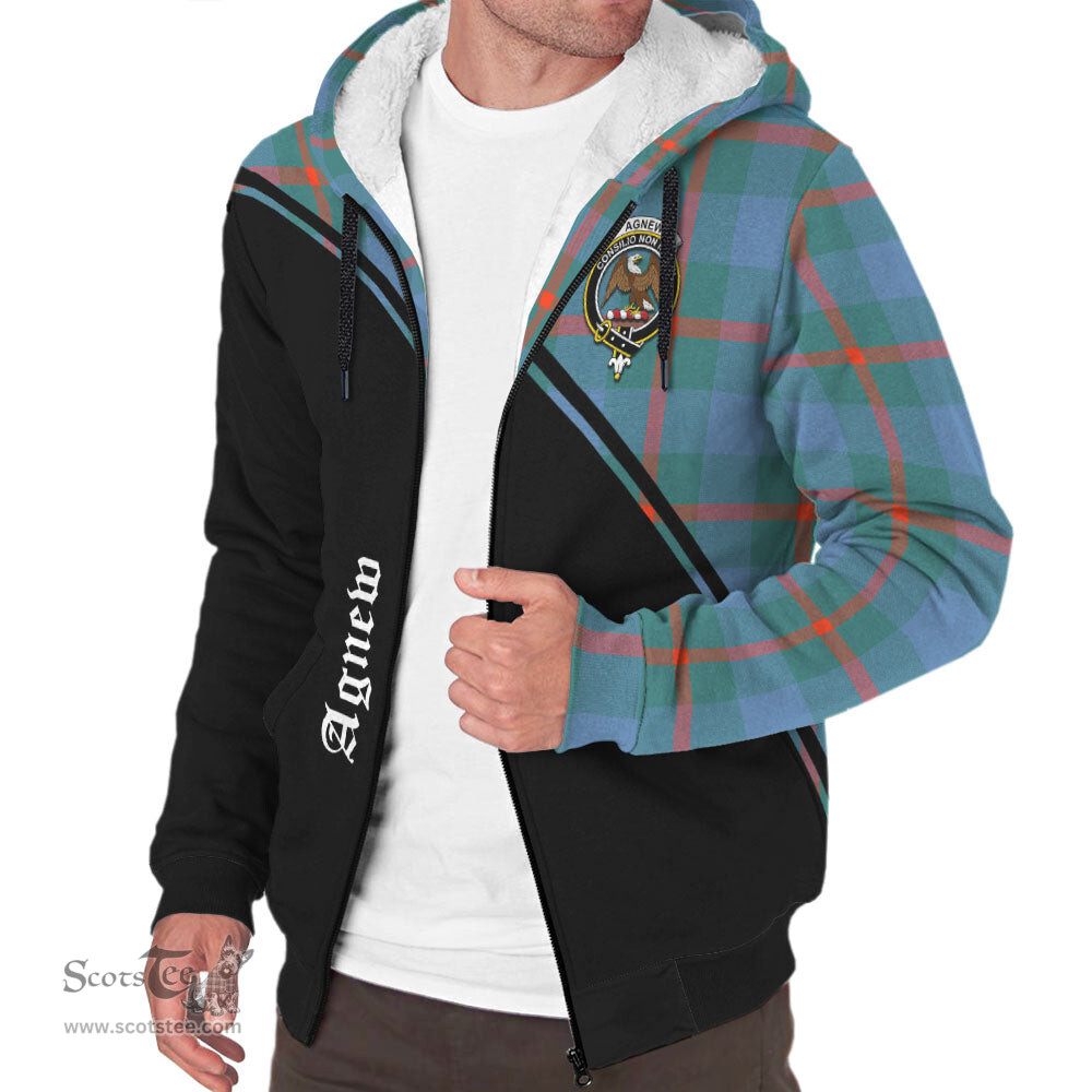 Scottish Agnew Ancient Tartan Sherpa Hoodie with Family Crest Curve Style Tartan Fleece Hoodie Scottish Plaid Tartan Plaid - ScotsTee - scotstee.com