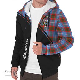 Scottish Congilton Tartan Sherpa Hoodie with Family Crest Curve Style Tartan Fleece Hoodie Scottish Plaid Tartan Plaid - ScotsTee - scotstee.com
