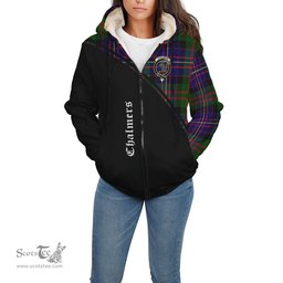 Scottish Chalmers Modern Tartan Sherpa Hoodie with Family Crest Curve Style Tartan Fleece Hoodie Scottish Plaid Tartan Plaid - ScotsTee - scotstee.com