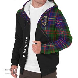 Scottish Chalmers Modern Tartan Sherpa Hoodie with Family Crest Curve Style Tartan Fleece Hoodie Scottish Plaid Tartan Plaid - ScotsTee - scotstee.com