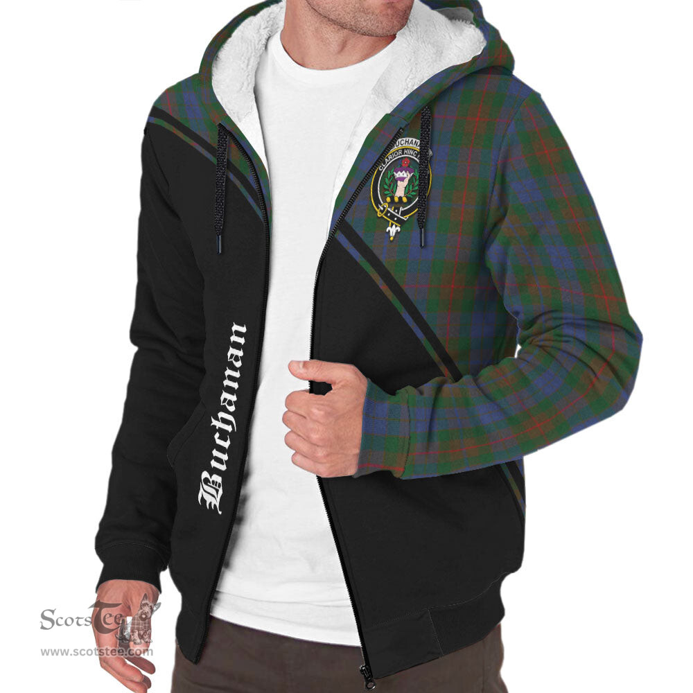 Scottish Buchanan Hunting Tartan Sherpa Hoodie with Family Crest Curve Style Tartan Fleece Hoodie Scottish Plaid Tartan Plaid - ScotsTee - scotstee.com