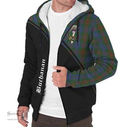 Scottish Buchanan Hunting Tartan Sherpa Hoodie with Family Crest Curve Style Tartan Fleece Hoodie Scottish Plaid Tartan Plaid - ScotsTee - scotstee.com