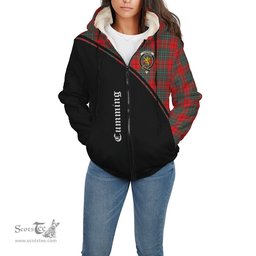 Scottish Cumming Modern Tartan Sherpa Hoodie with Family Crest Curve Style Tartan Fleece Hoodie Scottish Plaid Tartan Plaid - ScotsTee - scotstee.com