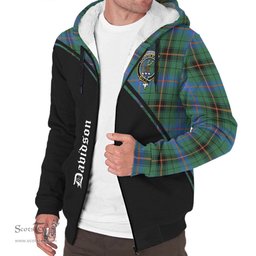 Scottish Davidson Ancient Tartan Sherpa Hoodie with Family Crest Curve Style Tartan Fleece Hoodie Scottish Plaid Tartan Plaid - ScotsTee - scotstee.com