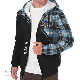 Scottish Clark (Lion) Ancient Tartan Sherpa Hoodie with Family Crest Curve Style Tartan Fleece Hoodie Scottish Plaid Tartan Plaid - ScotsTee - scotstee.com