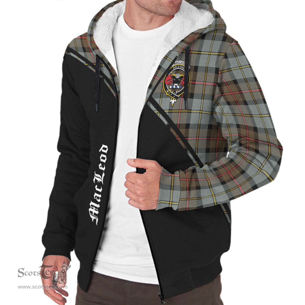 Scottish MacLeod of Harris Weathered Tartan Sherpa Hoodie with Family Crest Curve Style Tartan Fleece Hoodie Scottish Plaid Tartan Plaid - ScotsTee - scotstee.com