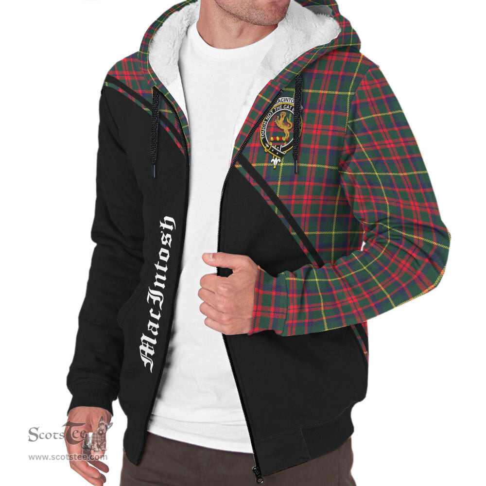 Scottish MacIntosh Hunting Modern Tartan Sherpa Hoodie with Family Crest Curve Style Tartan Fleece Hoodie Scottish Plaid Tartan Plaid - ScotsTee - scotstee.com
