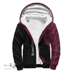 Scottish Hamilton Tartan Sherpa Hoodie with Family Crest Curve Style Tartan Fleece Hoodie Scottish Plaid Tartan Plaid - ScotsTee - scotstee.com
