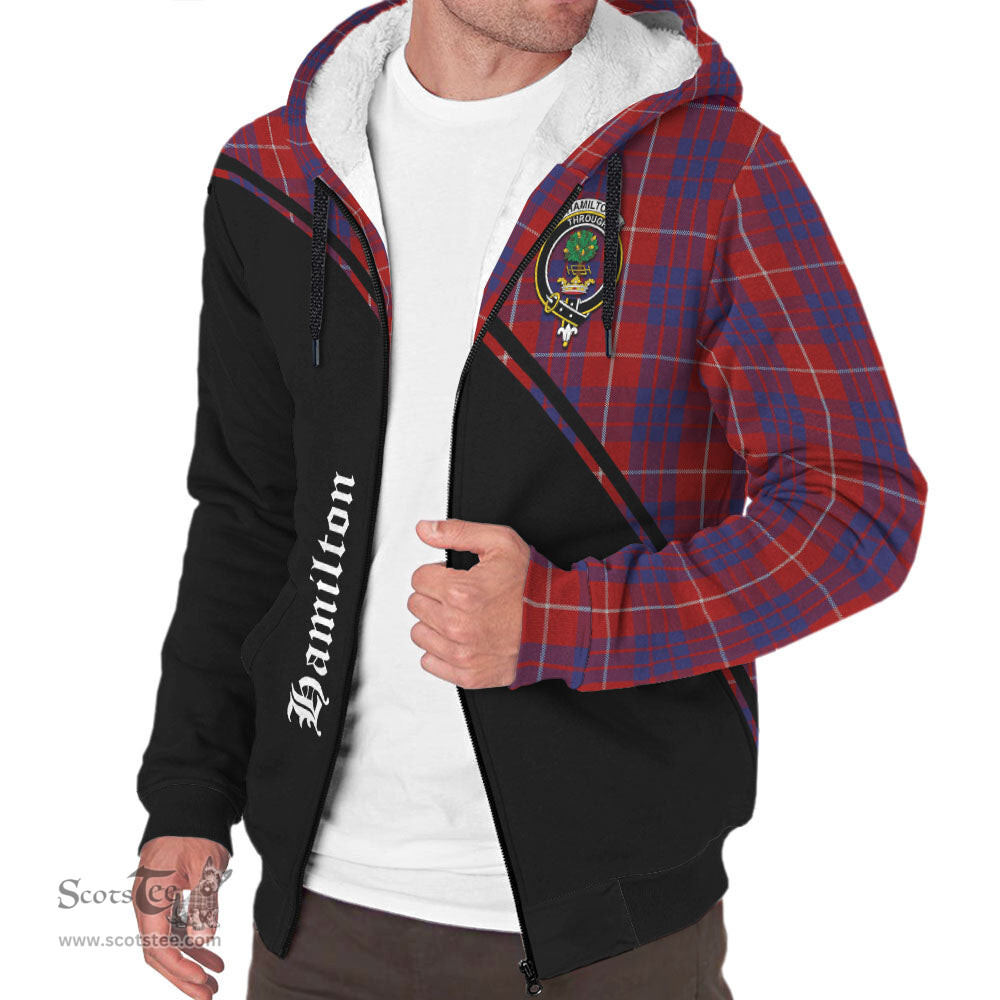 Scottish Hamilton Tartan Sherpa Hoodie with Family Crest Curve Style Tartan Fleece Hoodie Scottish Plaid Tartan Plaid - ScotsTee - scotstee.com