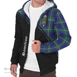 Scottish Hamilton Hunting Modern Tartan Sherpa Hoodie with Family Crest Curve Style Tartan Fleece Hoodie Scottish Plaid Tartan Plaid - ScotsTee - scotstee.com
