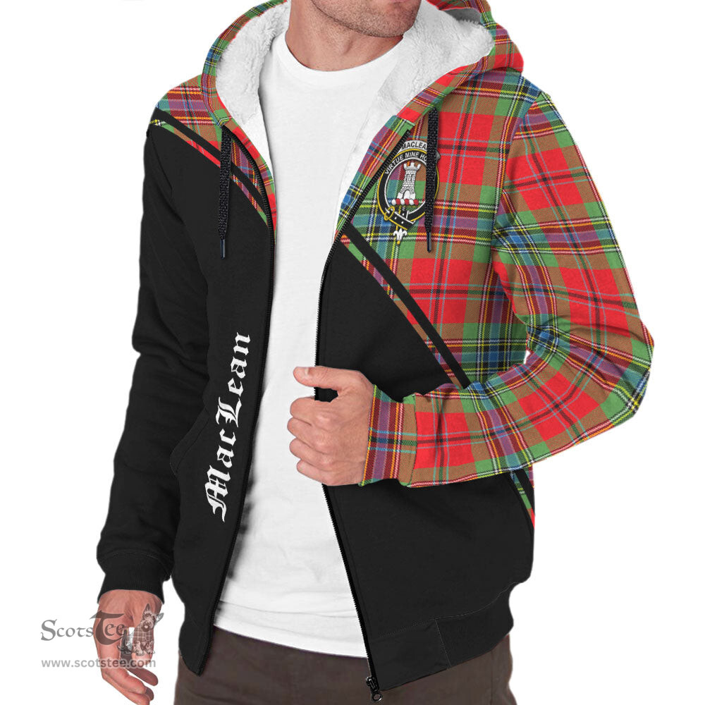 Scottish MacLean of Duart Modern Tartan Sherpa Hoodie with Family Crest Curve Style Tartan Fleece Hoodie Scottish Plaid Tartan Plaid - ScotsTee - scotstee.com