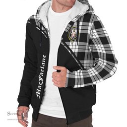 Scottish MacFarlane Black White Tartan Sherpa Hoodie with Family Crest Curve Style Tartan Fleece Hoodie Scottish Plaid Tartan Plaid - ScotsTee - scotstee.com