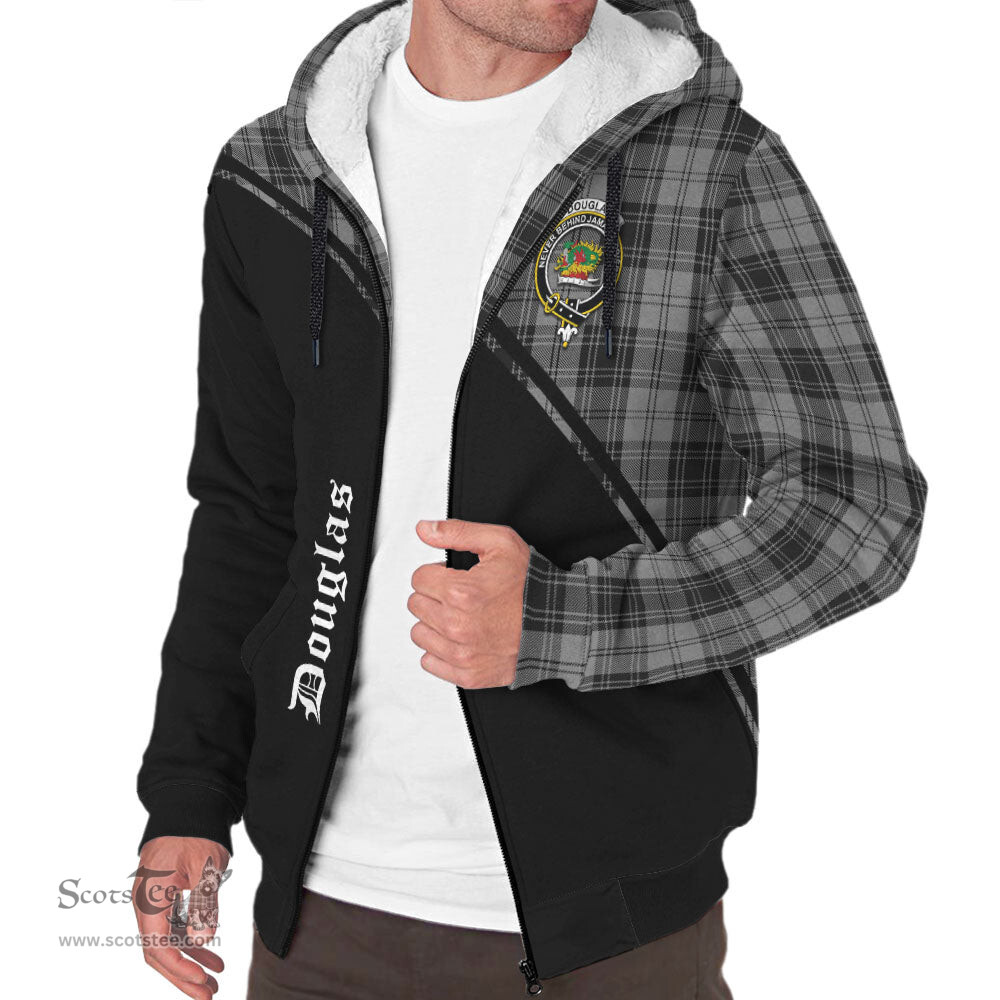Scottish Douglas Grey Tartan Sherpa Hoodie with Family Crest Curve Style Tartan Fleece Hoodie Scottish Plaid Tartan Plaid - ScotsTee - scotstee.com