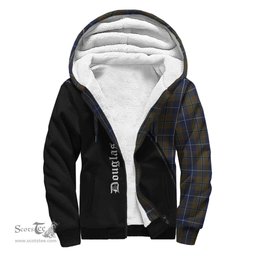 Scottish Douglas Brown Tartan Sherpa Hoodie with Family Crest Curve Style Tartan Fleece Hoodie Scottish Plaid Tartan Plaid - ScotsTee - scotstee.com