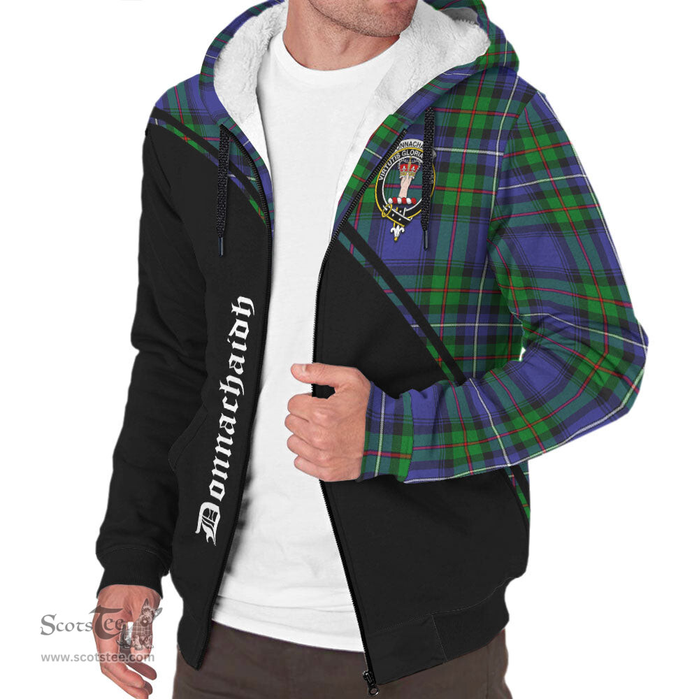 Scottish Donnachaidh Tartan Sherpa Hoodie with Family Crest Curve Style Tartan Fleece Hoodie Scottish Plaid Tartan Plaid - ScotsTee - scotstee.com