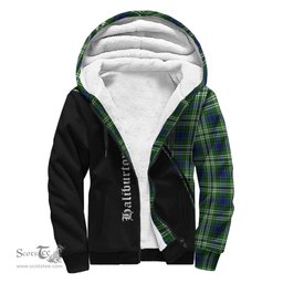 Scottish Haliburton Tartan Sherpa Hoodie with Family Crest Curve Style Tartan Fleece Hoodie Scottish Plaid Tartan Plaid - ScotsTee - scotstee.com