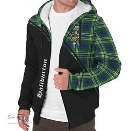 Scottish Haliburton Tartan Sherpa Hoodie with Family Crest Curve Style Tartan Fleece Hoodie Scottish Plaid Tartan Plaid - ScotsTee - scotstee.com