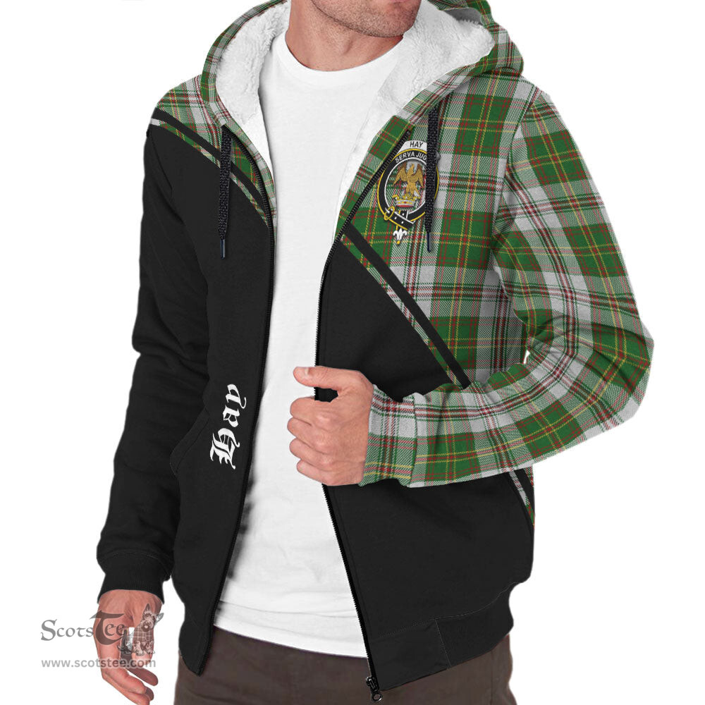 Scottish Hay White Dress Tartan Sherpa Hoodie with Family Crest Curve Style Tartan Fleece Hoodie Scottish Plaid Tartan Plaid - ScotsTee - scotstee.com