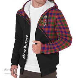 Scottish MacIntyre Modern Tartan Sherpa Hoodie with Family Crest Curve Style Tartan Fleece Hoodie Scottish Plaid Tartan Plaid - ScotsTee - scotstee.com