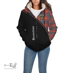Scottish Hamilton Ancient Tartan Sherpa Hoodie with Family Crest Curve Style Tartan Fleece Hoodie Scottish Plaid Tartan Plaid - ScotsTee - scotstee.com