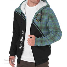 Scottish MacInnes Ancient Tartan Sherpa Hoodie with Family Crest Curve Style Tartan Fleece Hoodie Scottish Plaid Tartan Plaid - ScotsTee - scotstee.com