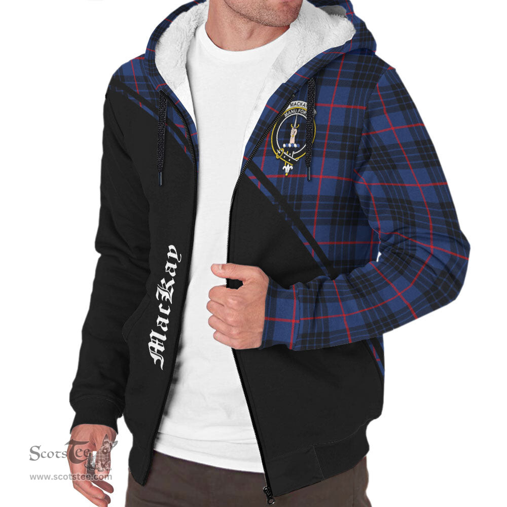 Scottish MacKay Blue Modern Tartan Sherpa Hoodie with Family Crest Curve Style Tartan Fleece Hoodie Scottish Plaid Tartan Plaid - ScotsTee - scotstee.com