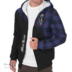 Scottish MacKay Blue Modern Tartan Sherpa Hoodie with Family Crest Curve Style Tartan Fleece Hoodie Scottish Plaid Tartan Plaid - ScotsTee - scotstee.com