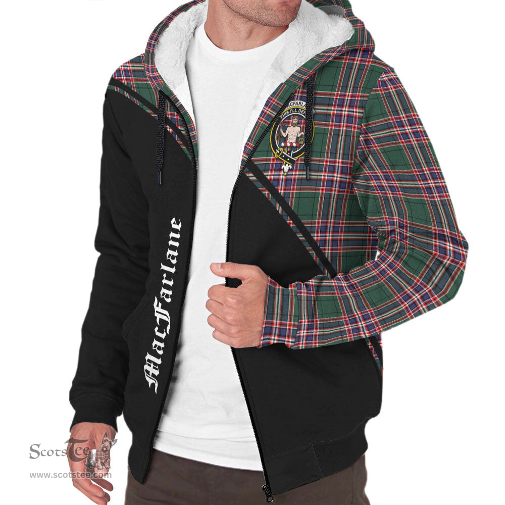 Scottish MacFarlane Hunting Modern Tartan Sherpa Hoodie with Family Crest Curve Style Tartan Fleece Hoodie Scottish Plaid Tartan Plaid - ScotsTee - scotstee.com