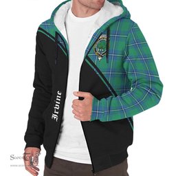 Scottish Irvine Ancient Tartan Sherpa Hoodie with Family Crest Curve Style Tartan Fleece Hoodie Scottish Plaid Tartan Plaid - ScotsTee - scotstee.com
