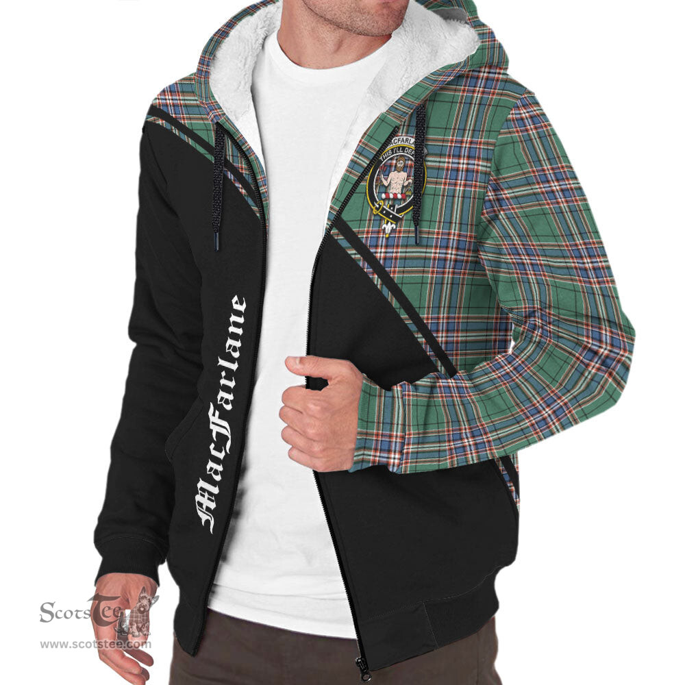 Scottish MacFarlane Hunting Ancient Tartan Sherpa Hoodie with Family Crest Curve Style Tartan Fleece Hoodie Scottish Plaid Tartan Plaid - ScotsTee - scotstee.com