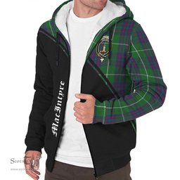Scottish MacIntyre Hunting Tartan Sherpa Hoodie with Family Crest Curve Style Tartan Fleece Hoodie Scottish Plaid Tartan Plaid - ScotsTee - scotstee.com