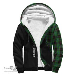 Scottish Douglas Black Tartan Sherpa Hoodie with Family Crest Curve Style Tartan Fleece Hoodie Scottish Plaid Tartan Plaid - ScotsTee - scotstee.com