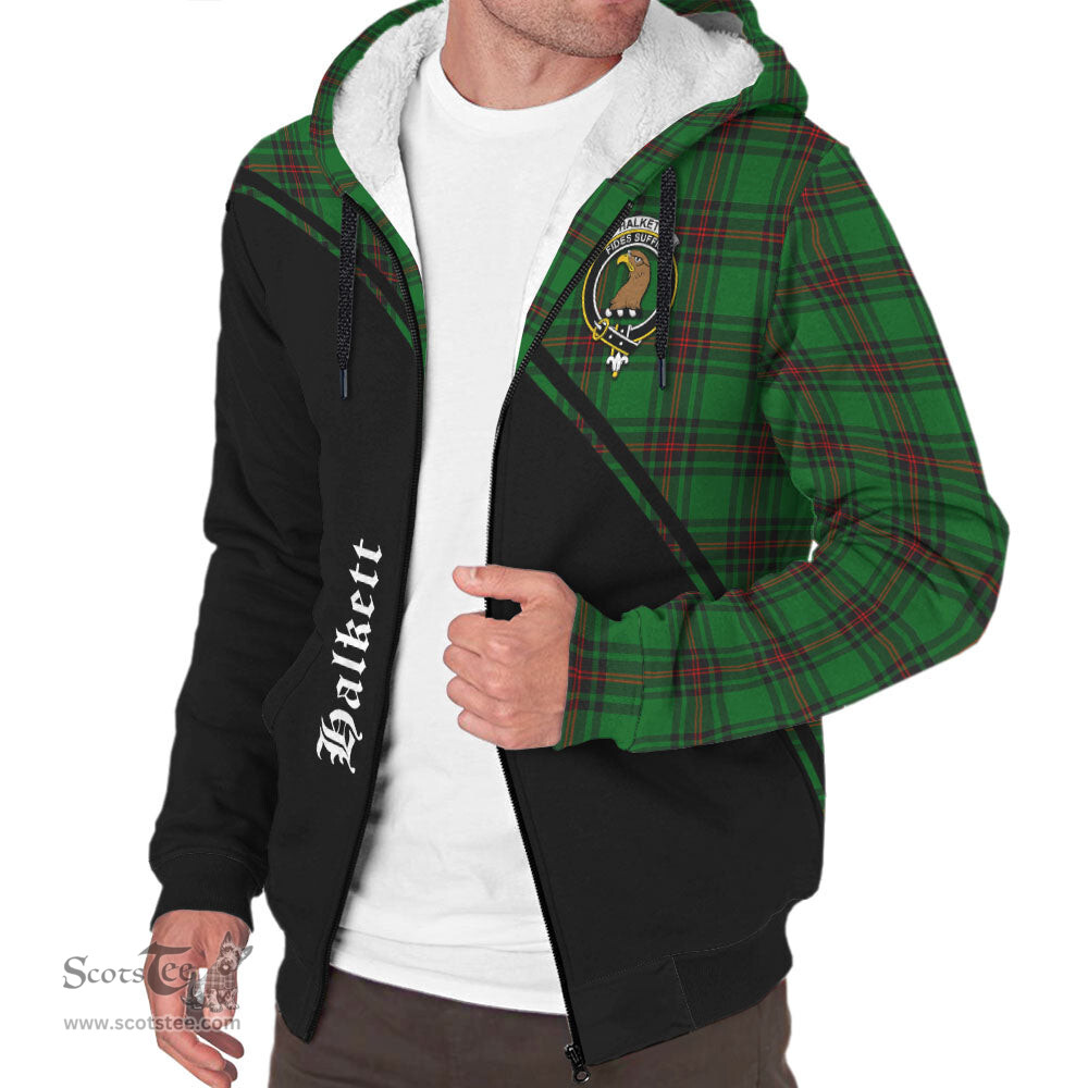 Scottish Halkett Tartan Sherpa Hoodie with Family Crest Curve Style Tartan Fleece Hoodie Scottish Plaid Tartan Plaid - ScotsTee - scotstee.com