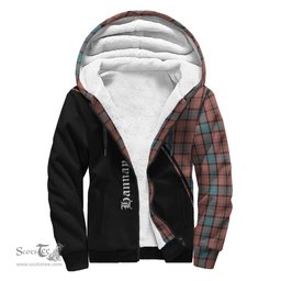 Scottish Hannay Dress Tartan Sherpa Hoodie with Family Crest Curve Style Tartan Fleece Hoodie Scottish Plaid Tartan Plaid - ScotsTee - scotstee.com
