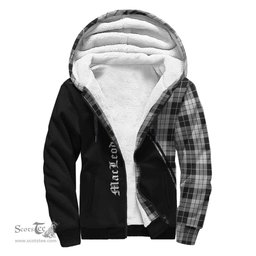 Scottish MacLeod Black and White Tartan Sherpa Hoodie with Family Crest Curve Style Tartan Fleece Hoodie Scottish Plaid Tartan Plaid - ScotsTee - scotstee.com