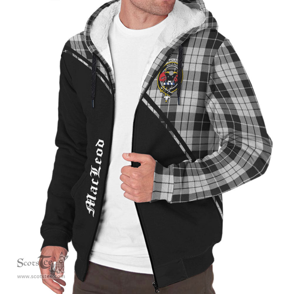 Scottish MacLeod Black and White Tartan Sherpa Hoodie with Family Crest Curve Style Tartan Fleece Hoodie Scottish Plaid Tartan Plaid - ScotsTee - scotstee.com