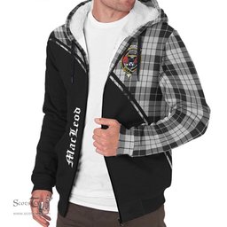 Scottish MacLeod Black and White Tartan Sherpa Hoodie with Family Crest Curve Style Tartan Fleece Hoodie Scottish Plaid Tartan Plaid - ScotsTee - scotstee.com